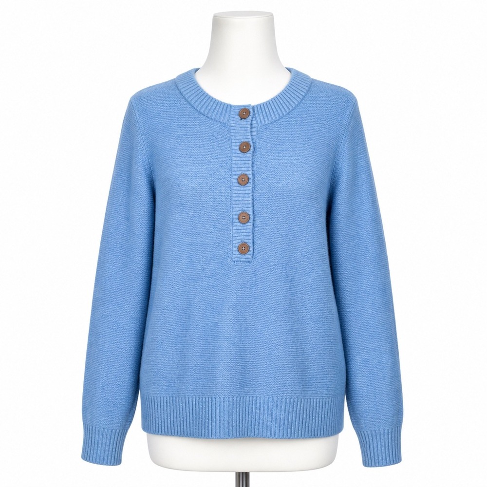 J.Jill Purejill Henley Sweater Blue Medium Coastal Grandmacore Soft Girl Minimal
